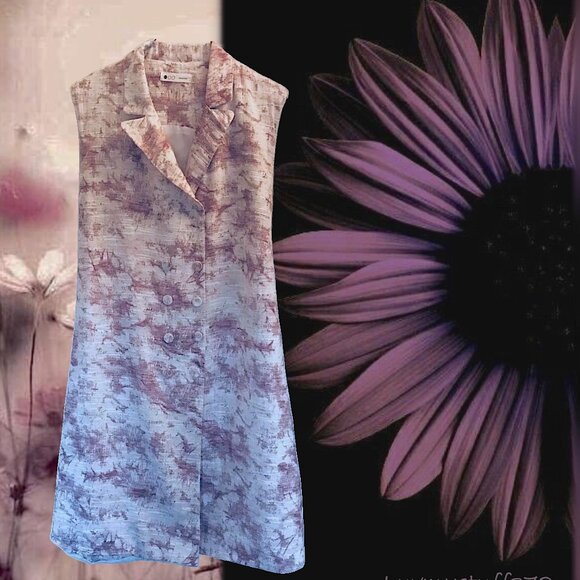 Cute Sleeveless Double Breasted Abstract Floral Vest in White and Purple - Picture 3 of 13